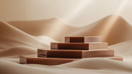 3D mocha mousse themed podium design with copy space, abstract background.