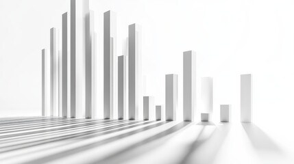 Obraz premium A bar chart with shadows, 3D effect, professional style, grey and white tones, isolated on white background. 