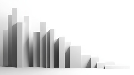 Obraz premium A bar chart with shadows, 3D effect, professional style, grey and white tones, isolated on white background. 