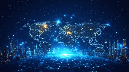 Futuristic digital globe with interconnected nodes, symbolizing a global network and seamless communication across a connected world.