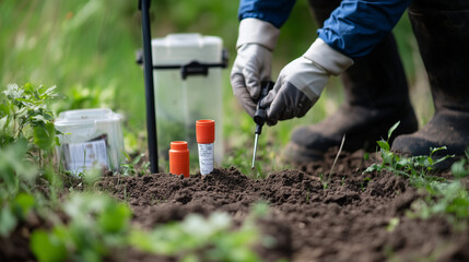 Naklejka premium Field research of soil samples being collected for environmental analysis and studies.