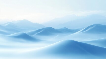 Winter background with frosty morning mist rolling over snow-covered hills