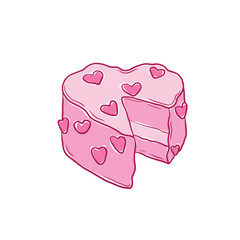Hand drawn valentine cake with heart shape vector, pink cake coquette style clip art