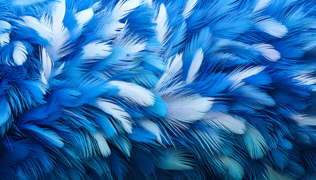 A macro shot of a bkue feather, highlighting its intricate texture, soft fibers, and delicate natural pattern, showcasing the elegance of nature&rsquo;s design