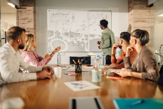 Marketing team brainstorming new ideas during meeting - Powered by Adobe