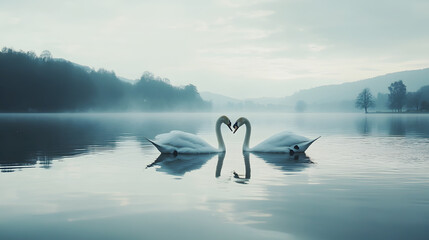 Fototapeta premium Romantic swan couple, love concept , Valentines Day, Generative ai