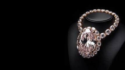 A stunning diamond necklace with a sparkling pendant is showcased against a black background, highlighting its luxury and craftsmanship