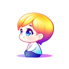 Cute cartoon boy sitting digital art illustration playful environment cheerful concept