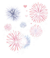 Pink and blue fireworks bursting on a transparent background