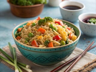 Fried Rice with Vegetables in Bowl - Asian Food Dish 