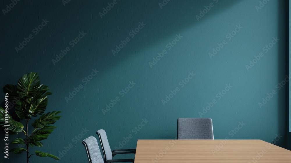 Poster modern conference room with empty table and chairs is waiting for the meeting
