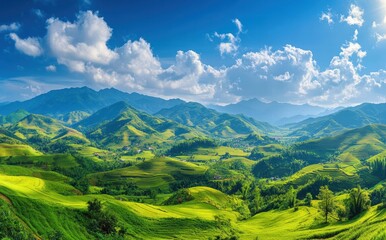 A beautiful mountain landscape with a clear blue sky