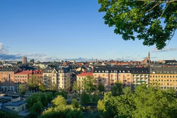 Fototapete Rund Altbauten, Stadteil Vasastan, gesehen von der Grünanlage Observatorielunden, Stockholm, Schweden © Frank