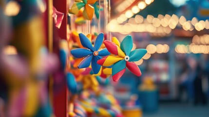 A vibrant fairground stall filled with pinwheel toys in every color