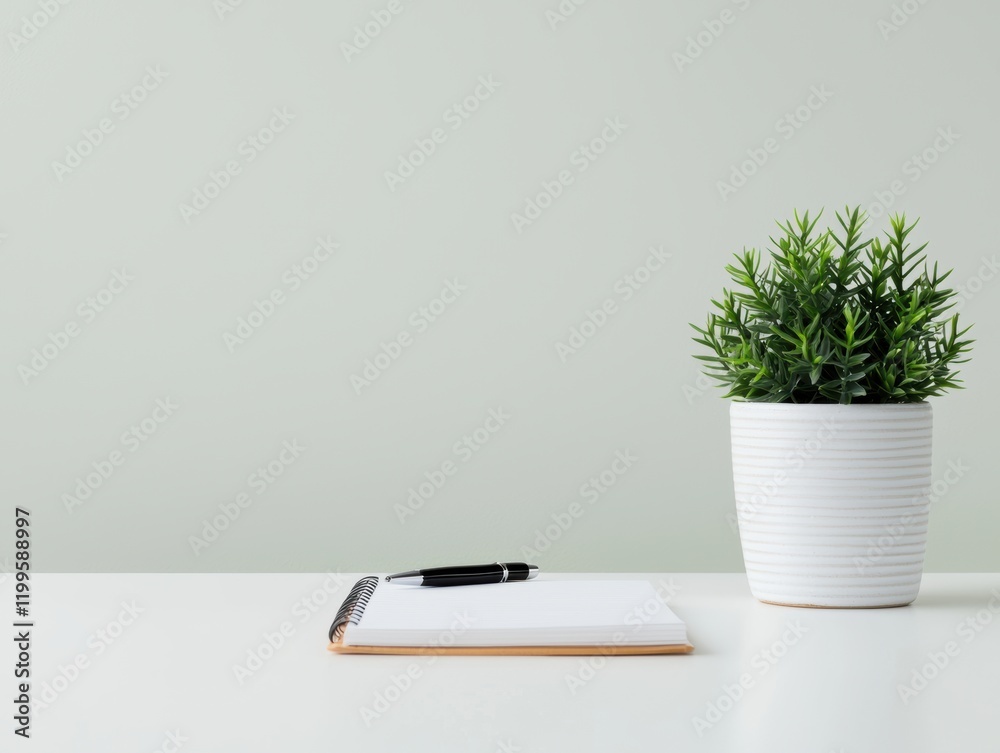 Aufkleber Minimalist desk setup promoting focus and productivity with notebook and pen