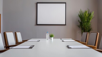Empty meeting room setup for a business presentation with projector and chairs