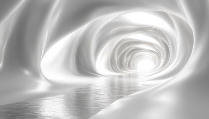 Obraz premium White abstract tunnel with light at end and reflective floor