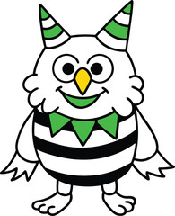 Cute cartoon owl vector illustration, Owl silhouette vector, Owl line art vector design