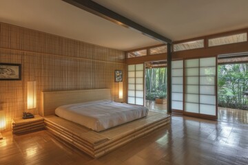 Serene Bamboo Bedroom With Sliding Shoji Doors