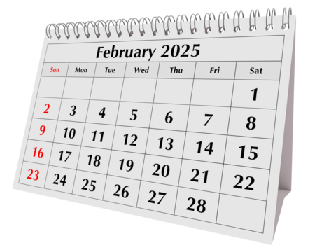 February 2025 calendar. Page of the annual business desk month winter calendar isolated on transparent png - Powered by Adobe