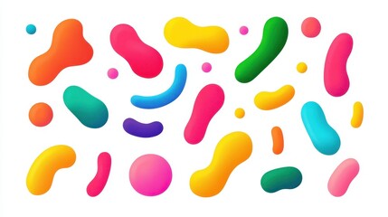 A collection of stylized bacteria shapes, flat vector art, bright contrasting colors, isolated on white background 