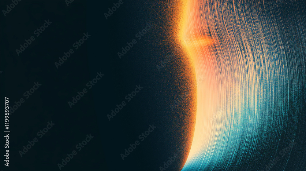 Poster abstract gradient of light blue and orange on a dark textured background, resembling the aurora bore