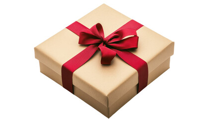 Obraz premium Elegant gift box wrapped in kraft paper with a luxurious red bow, perfect for special occasions such as birthdays or holidays.
