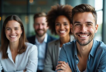 Obraz premium Diverse colleagues smiling during business meeting