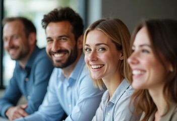 Diverse colleagues smiling during business meeting