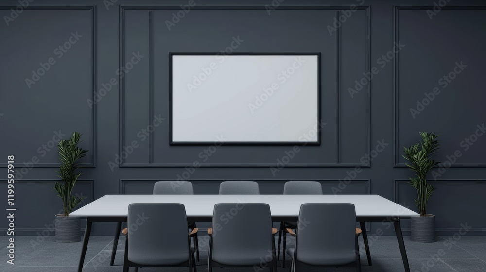 Poster modern conference room with empty digital screen showing potential for business presentation