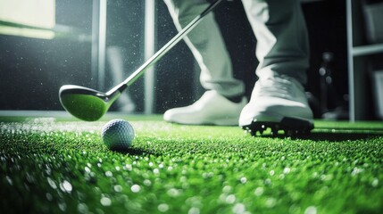 Indoor golf simulation experience featuring golfers in action.
