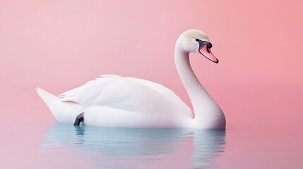 Obraz premium Elegant Swan Gliding on Tranquil Pastel-Toned Lake Surface
