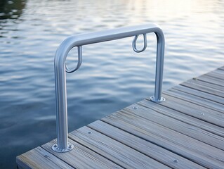 Serene Lakeside Dock with Metal Handrail