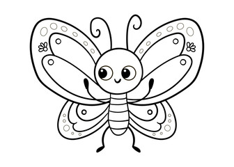 Cute black and white butterfly on a white background. Children's coloring book. Vector illustration with insect in cartoon style.