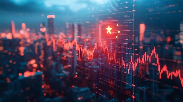 China's Economic Growth: A Visual Representation of its Rising Stock Market and Skyscrapers.