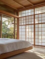 Modern Minimalist Bedroom with Shoji Screens and Natural Light