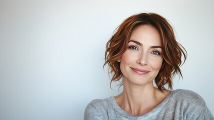 portrait of happy middle aged woman isolated on white background