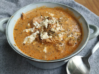 Gyros soup with feta and dried oregano