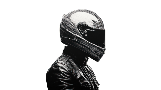A sleek motorcycle helmet on a dark background, showcasing a modern design, perfect for representing speed and adventure in biking.