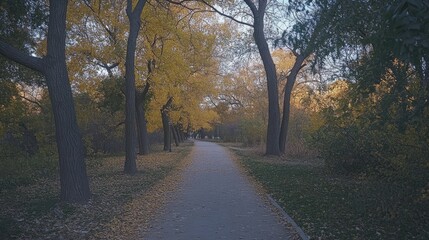 Fototapeta premium Autumn Pathway Through Golden Leafed Trees