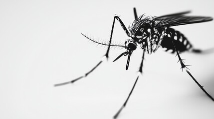 A close-up of a realistic, detailed dengue fever mosquito on a pure white background.