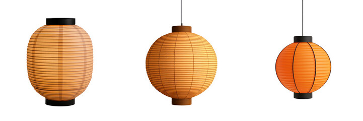 Softly glowing Japanese lanterns in various shapes and sizes, perfect for ambiance