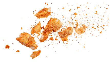 Close-up of crunchy chicken pieces on a white isolated background, perfect for food advertising and culinary projects.