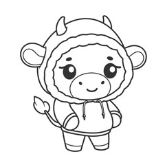 Cute cow wearing an hoodie for coloring