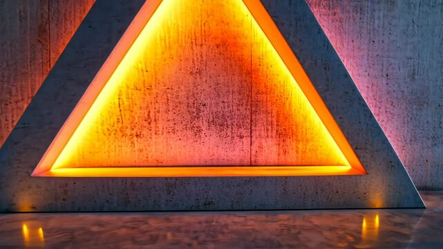 Illuminated Triangle Niche in Concrete Wall, light, orange, yellow, glow, neon