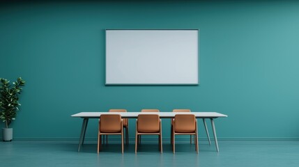 Modern office meeting room with empty whiteboard and table