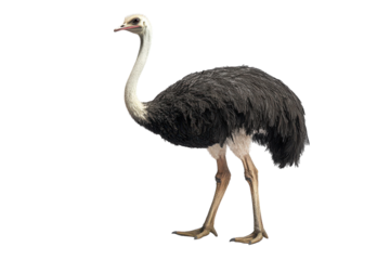 Large ostrich standing on a white background showcasing its distinctive features and posture