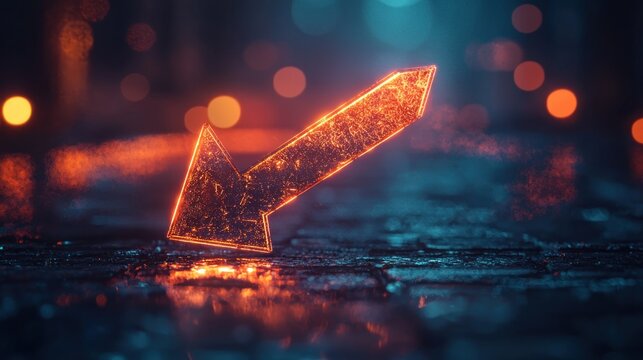 Glowing arrow pointing down on dark background.