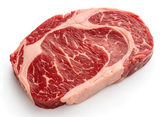 Raw ribeye steaks Flat lay isolated on clearly white background
