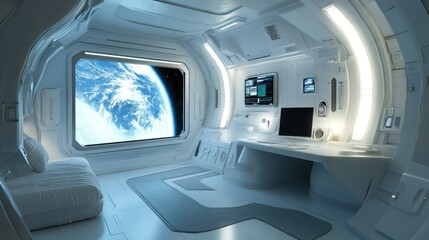 Futuristic Spaceship Interior with Earth View